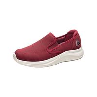足力健老人鞋薄绒棉鞋轻便柔软舒适布鞋软底一脚蹬女士休闲鞋 酒红-女款 36