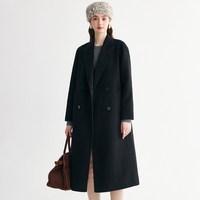 帕罗（PALUOPO）2025冬季100%山羊绒双面大衣女高端赫本风小个子毛呢外套 黑色 S 155/80A