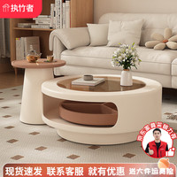 执竹者 圆形玻璃茶几 2025新款 创意旋转茶几桌