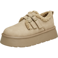 他她（TATA）复古厚底勃肯鞋女鞋加绒保暖单鞋毛毛鞋2024冬新WDX24DM4 灰驼（仿毛里） 39