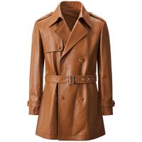 GIOVANNI VALENTINO 【轻奢牛皮革】25秋冬男士长袖翻领防风皮外套商务休闲风衣