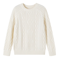 英氏（YEEHOO）儿童毛衣男女童针织衫冬季加厚毛衣保暖含羊毛冬装中大童装拜年服 复古绞花-米白 【软糯羊毛&厚款】 160