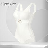Comfit 净色带胸垫深V性感泳衣女网纱修身显瘦温泉连体泳装