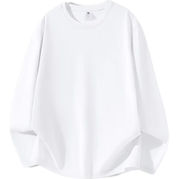 红豆纯棉长袖t恤男春秋季纯色圆领内搭衣服宽松休闲打底衫 白色 L