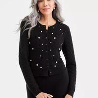 Women's 100% Cashmere Embellished Cable-Knit Cardigan, Macy's Exclusive