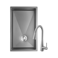 摩恩水槽压纹耐刮抗油台下盆洗手工洗菜盆枪灰纳米800mm抽拉龙头套餐