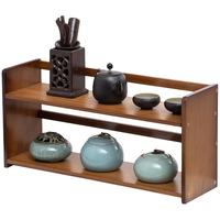 康千秋 桌面茶杯架小型桌上博古架实木茶具茶壶茶叶罐文具盒收纳置物架子 茶色二层40桌面置物架