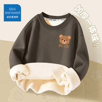 迷你真维斯 MINI JEANSWEST迷你真维斯儿童加绒卫衣2025男童圆领时尚帅气保暖打底衫上衣 【加绒卫衣】烟灰熊头小标 100