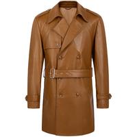 PLUS会员：VALENTINO GIOVANNI VALENTINO）商务休闲男士真皮皮衣外套中长款头层牛皮 金黄 50（175/96A）