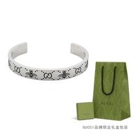 GUCCI 古驰双G蜜蜂刻花9mm宽男女同款925银手镯高级感