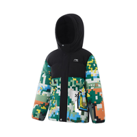 李宁 LI-NING童装儿童羽绒服男小大童运动生活系列85%鸭绒短款羽绒外套YYMU183 黑色/满印-1 170