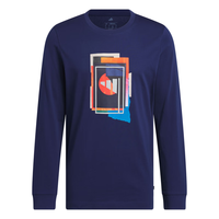 adidas高尔夫运动纯棉圆领长袖T恤男装秋季新款阿迪达斯官方   深蓝色