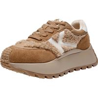 KAPPA潮流跑鞋系列加绒保暖阿甘鞋子女士经典复古厚底显高运动时装鞋 雄鹿棕/经典白 37