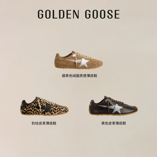GOLDEN GOOSE Marathon Speed 薄底休闲鞋 GGDB 棕色 45 系带 豹纹 圆头 羊皮革