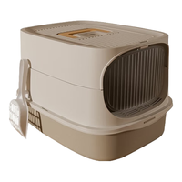 华元宠具（hoopet）猫砂盆全半封闭超大号顶入式猫厕所隔臭猫咪防外溅猫屎盆幼猫成猫 卡其色两用猫砂盆