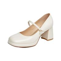 JOSINY/卓诗尼 方头粗跟 女士高跟鞋 米白色-6.5CM() 34