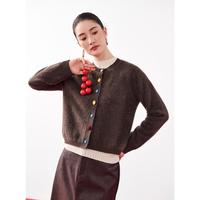 珍贝 强缩绒系列~彩扣纯羊绒衫女外套长袖100%山羊绒女士羊绒开衫
