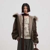 保暖服饰、限尺码：SINBOS 城市游踪 女士羽绒派克服连帽皮草秋冬厚保暖貉子毛领皮草外套女