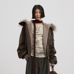 SINBOS 城市游踪 女士羽绒派克服连帽皮草秋冬厚保暖貉子毛领皮草外套女