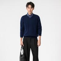 珍贝 100%山羊绒V领男士羊绒衫长袖秋冬商务中年男纯羊绒衫