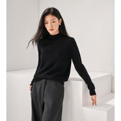 珍贝 菱格移针工艺100%山羊绒秋冬半高领女士长袖羊绒衫