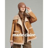 marie claire 两面穿【100%绵羊毛】颗粒羊剪绒宽松大衣全羊毛皮草女外套