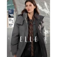 ELLE 加厚保暖简约羽绒服2025年冬季都市休闲风宽松连帽外套女