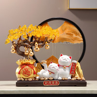 欧梵普 招财猫摆件 金钱袋 黑框黄沙