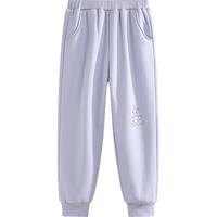 迪士尼童装针织加绒加厚长裤冬时尚洋气保暖裤子 浅灰紫 130