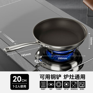 红厨 REDCHEF钛陶瓷平底锅家用不粘锅牛排小煎锅不锈钢不沾煎蛋煎饼锅炒菜 【适用1人】钛陶不粘无盖 20cm