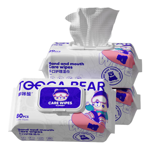 嘟咔熊 手口护理专业清洁湿巾 80抽*3包