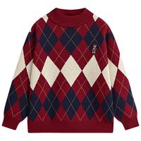 马骑顿 MQD童装拜年服男大童23冬学院风菱格毛衣 暗红 120cm