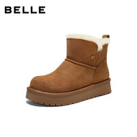 百丽(Belle)显瘦V口雪地靴女2025冬新商场款厚底增高保暖短靴E8T1DDD5 棕色 38
