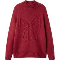 蝴蝶结半高领毛衣女23年冬季简约松弛感加厚套头毛针织衫