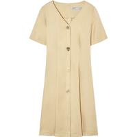 DUIBAI 夏季复古甜美短袖连衣裙时尚V领收腰中长款裙女