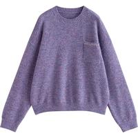 初语毛衣女2025冬季圆领宽松落肩花纱多巴胺保暖毛织上衣 兰花紫 M