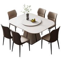 全友家居 功能可伸缩方形餐桌钢化玻璃台面家用吃饭桌子一桌六椅家具