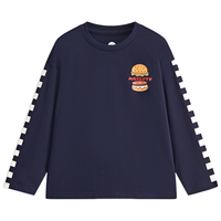 马骑顿 MQD童装男大童24春学院风撞色卡通条杠休闲圆领T恤 藏青 110cm