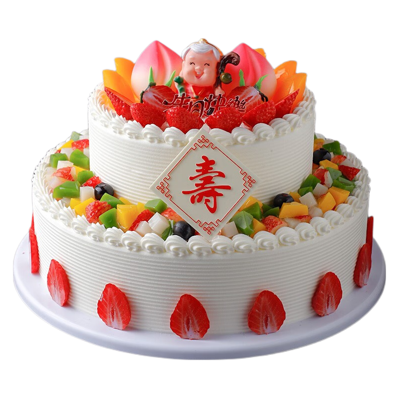 觅今生双层祝寿蛋糕老人全国同城配送当天到新鲜奶油戚风蛋糕