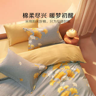 今日必买：水星家纺 百丽丝 秋杏 100% 纯棉加厚磨毛 四件套1.5m床单款（被套200*230cm）