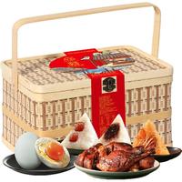 三珍斋嘉兴粽子竹篮礼盒1880g咸鸭蛋酱鸭蛋黄肉粽豆沙粽子端午节 高端竹篮礼盒