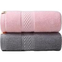 GRACE 洁丽雅 新疆长绒棉A类毛巾2条装 纯棉加厚 A类长绒棉-粉+灰 2条