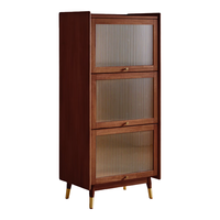 家逸实木书柜带玻璃门简约电视边柜收纳柜子储物柜木质置物杂志柜 长虹玻璃多功能书柜-胡桃色