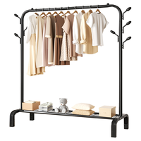 安纳福晾衣架落地衣架挂衣架晾衣杆宿舍晒衣架YJ98黑1.5米+7挂钩+置物网 1.5m黑+7挂钩+置物网