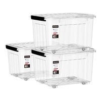 空间专家 SPACEXPERT 衣物收纳箱塑料整理箱36L透明 3个装 带轮 【透明36L】50*36*31.5cm