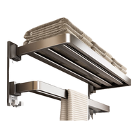 百悍卫生间置物架浴室毛巾架免打孔厕所洗手间挂件套装卫浴墙角架收纳 【双折叠扁管】枪灰60cm