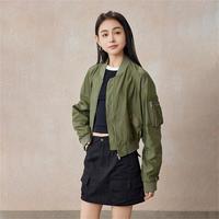 限尺码：A21 女装落肩梭织短款棒球领工装外套