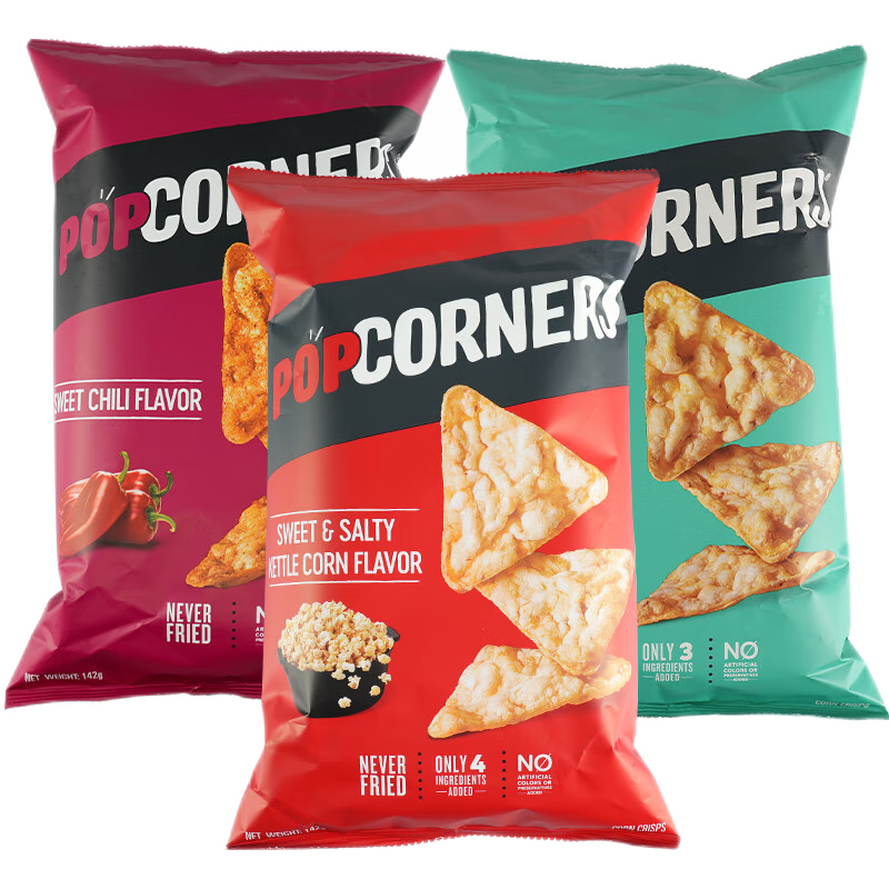  POPCORNERS/哔啵脆 非油炸 玉米脆组合装  三口味混合 袋装 426g