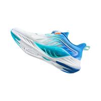 特步（XTEP）童鞋【氢风8.0护足跑鞋】男女童夏季透气缓震旋钮扣飞弹科技跑鞋 帆白/普鲁士蓝 【氢风8.0】 38