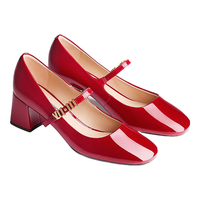 73Hours章若楠同款女鞋心动offer2024年春季复古高跟玛丽珍鞋女粗跟 红色 37